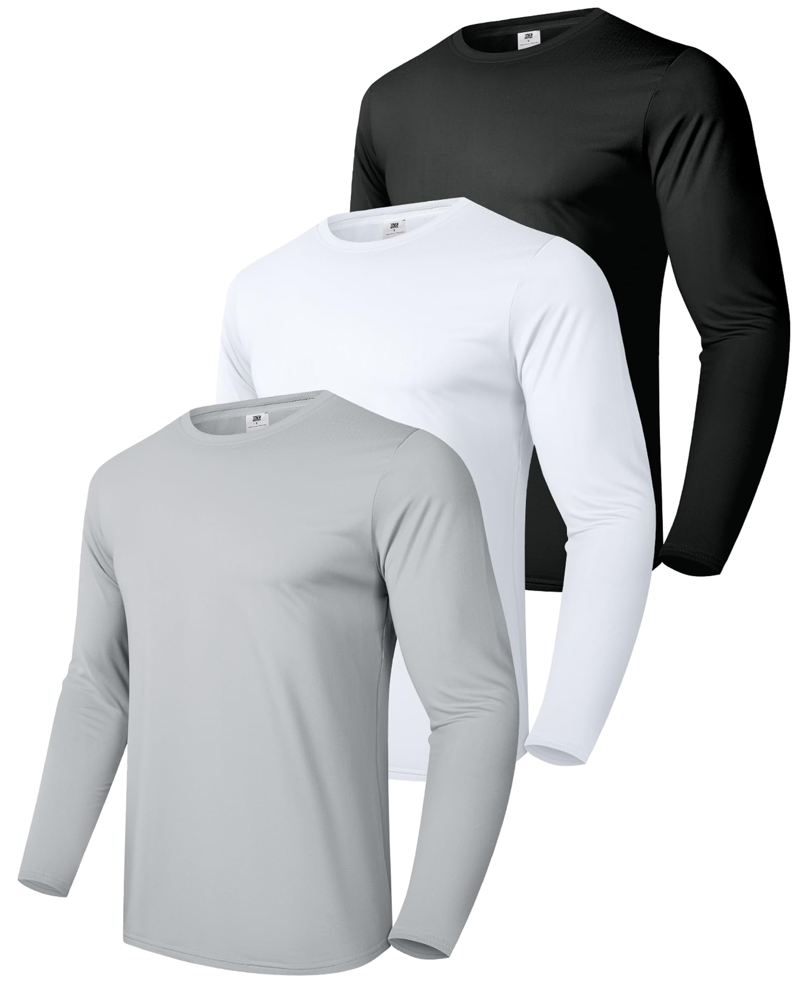 Boyzn 3 or 5 Pack Men's Cotton Long Sleeve T Shirts, Crewneck Basic Tees, Gym Wo