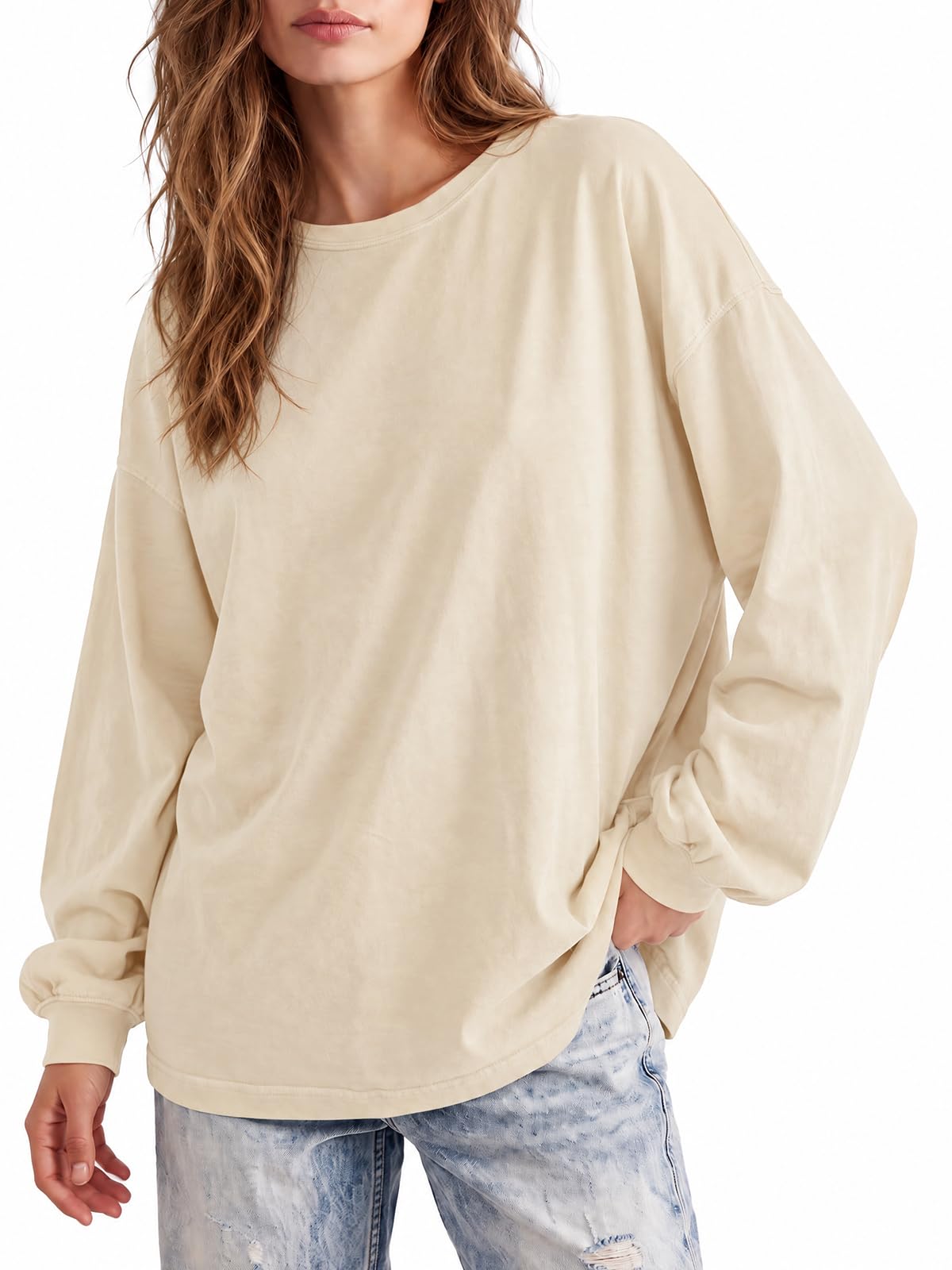 Tankaneo T-shirt da donna oversize a maniche lunghe con lanterna