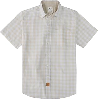 Dubinik® Mens Short Sleeve Button Down Shirts 100% Cotton Plaid Men's Casual Button-Down Shirts with Pocket