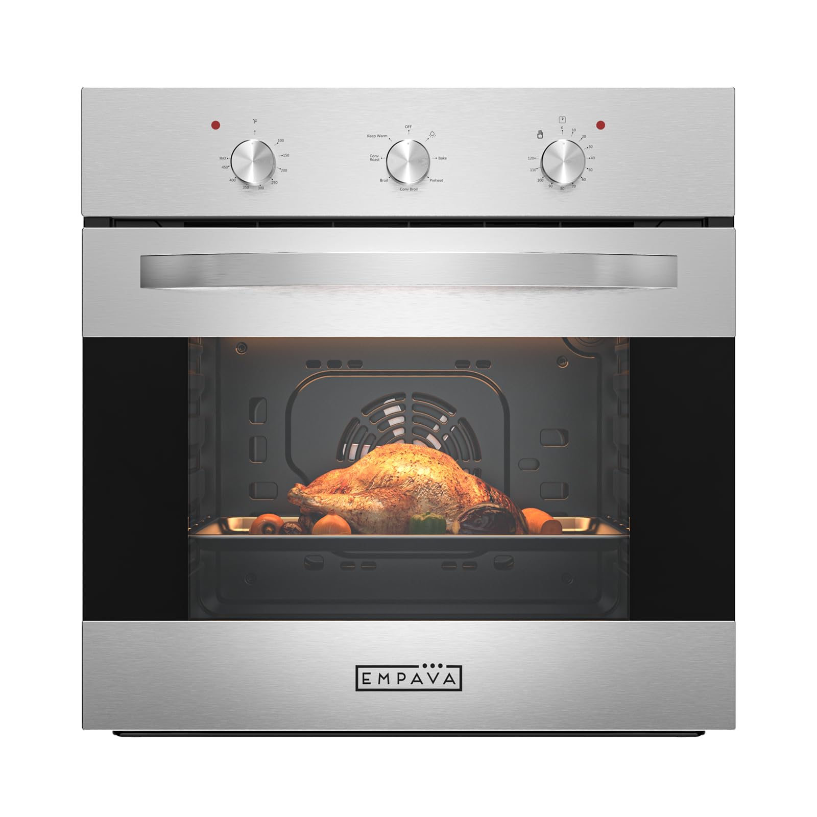 Empava 24" 2.3 cu ft Single Electric Convection Wall Oven, Stainless Steel | 7 V