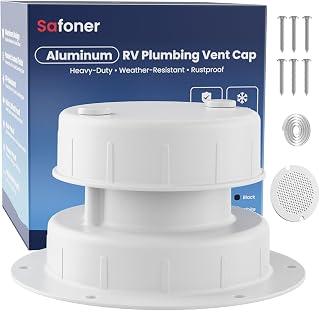 Safoner Aluminum RV Sewer Vent Cap,Plumbing Roof Vent Cover Replacement Kit | Aluminum Construction, Built for Harsh Weather, Filter Screen Block Leaves, Durable Protection RV Accessories- White 1 Pack