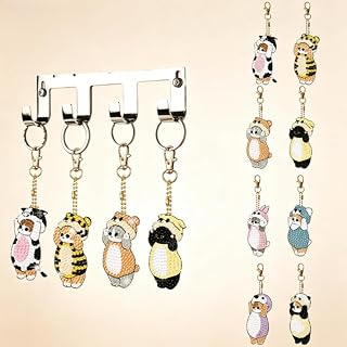 8Pcs Cat Animal Diamond Painting DIY Craft Set, Handmade Bead Pendant and Bag Decoration - Equipped with Special Tools