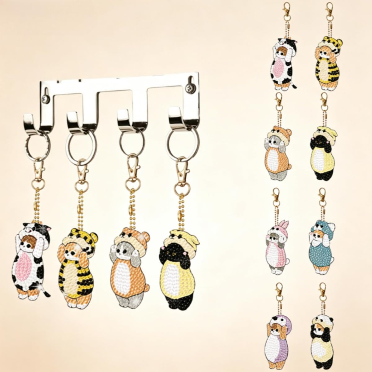 8Pcs Cat Animal Diamond Painting DIY Craft Set, Handmade Bead Pendant and Bag De