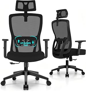 Durrafy Ergonomic Office Chair, Office Chair with Adjustable Headrest, Armrest, Lumbar Support, Office Chair with Breathable Mesh Cover, Load 150 kg, Black