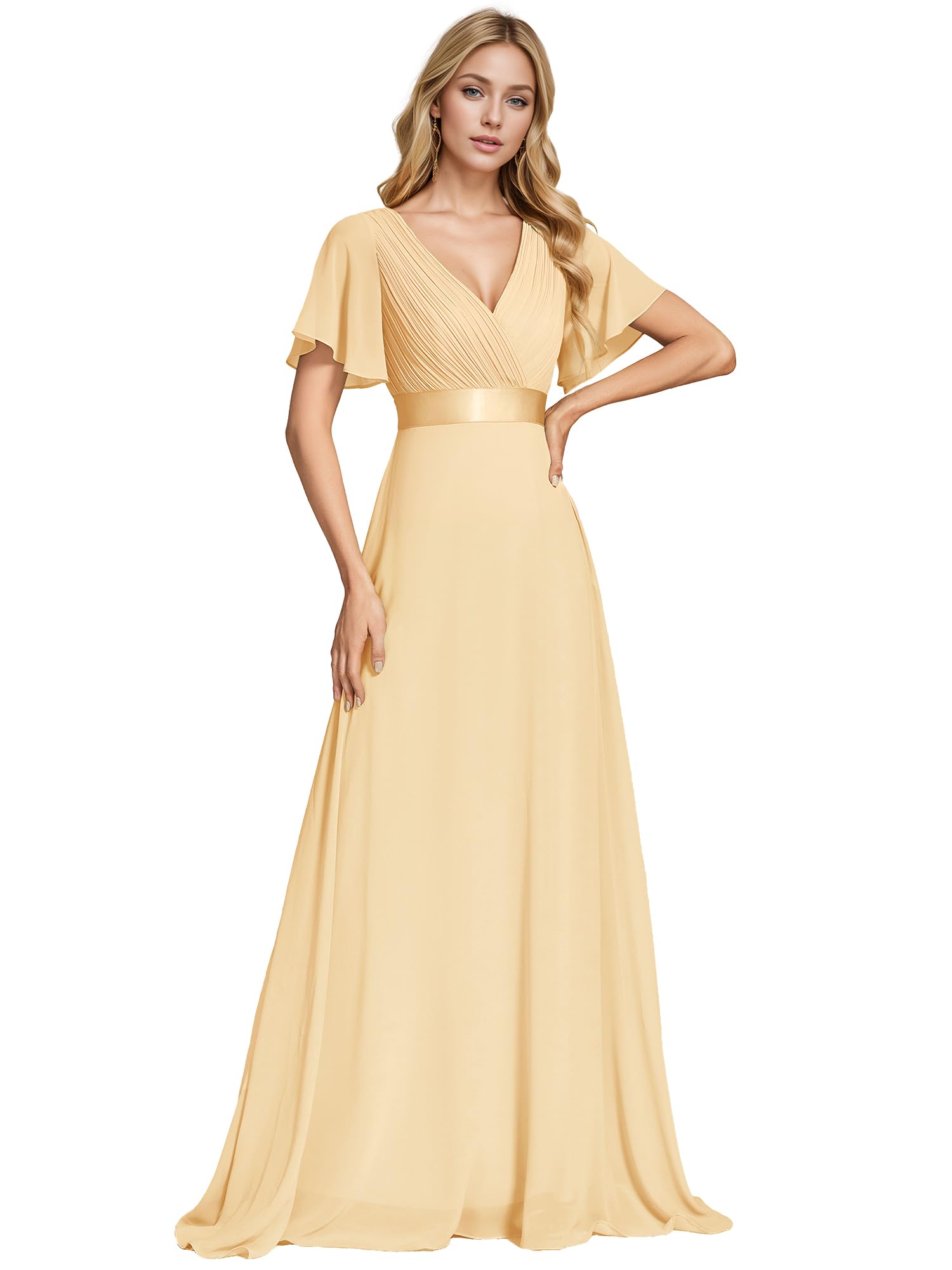Ever-Pretty A-line V-Neck Short Sleeve Chiffon Empire Cut Women's Party