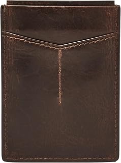 Fossil Men's Derrick Leather RFID-Blocking Magnetic Card Case with Money Clip Wallet, Dark Brown, (Model: ML3812201)