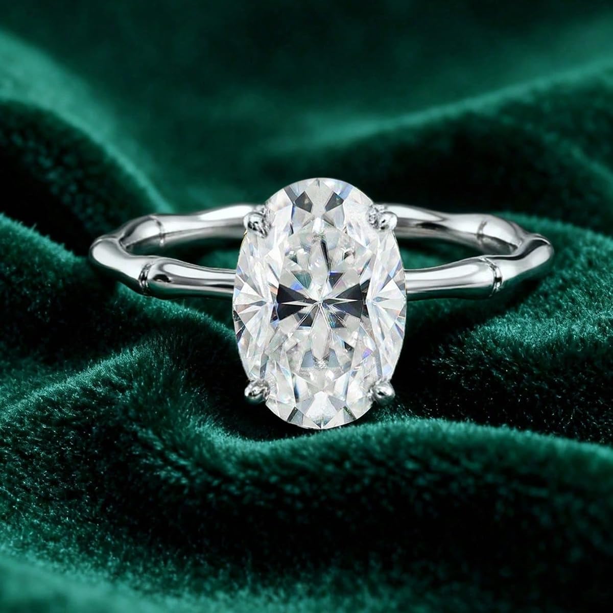 1Pc Oval Bamboo Zircon Ring Fashionable Fine Jewelry Gift For Women Birthday Gif