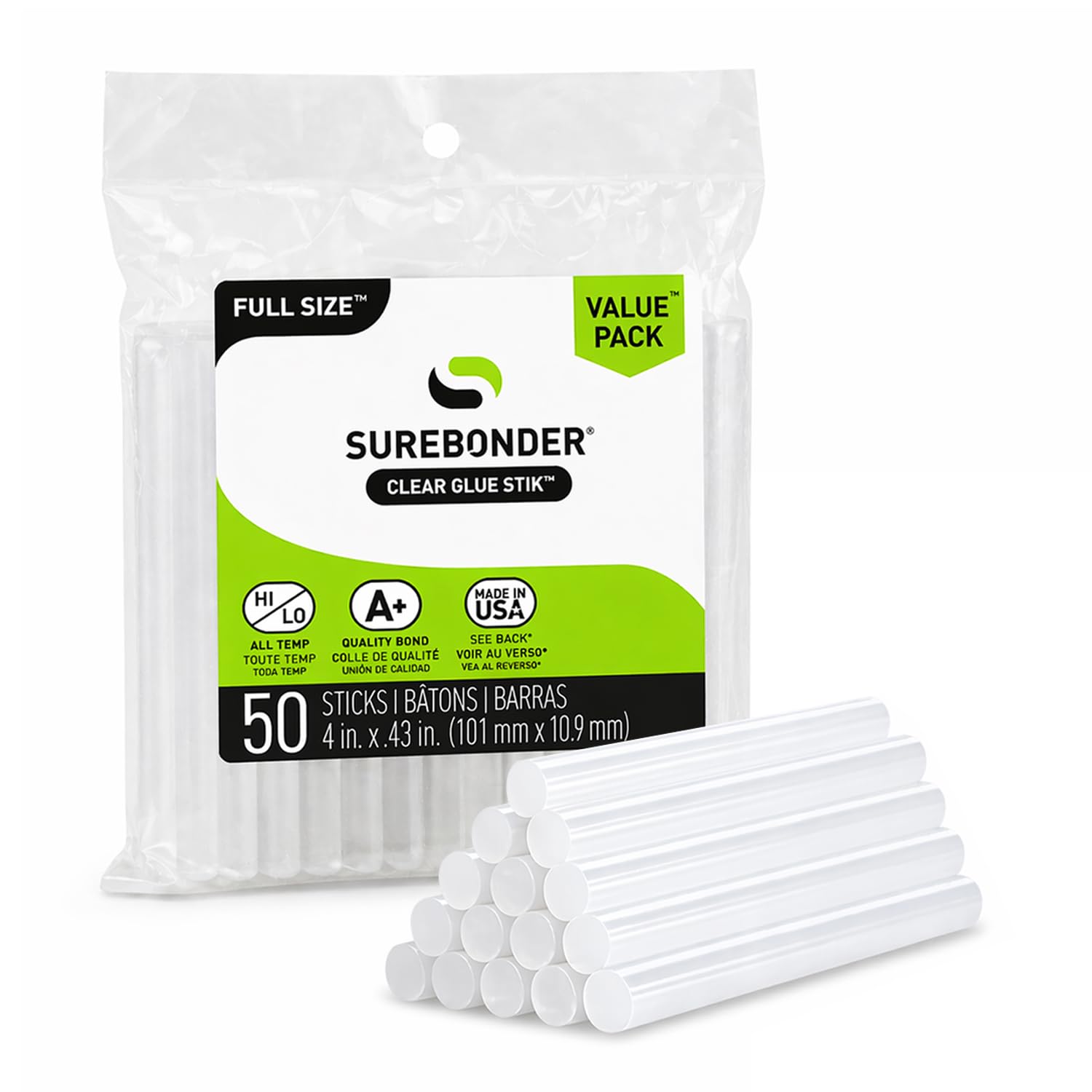 Surebonder Clear All-Purpose All-Temperature Full Size (0.43 Inch Diameter) 4-In