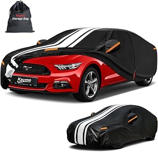 Kayme 5 Layers Heavy Duty Car Cover Custom Fit Ford Mustang/Shelby/Mustang GT GT350 GT500, Waterproof Breathable Outdoor Cover with Driver Door Zipper, Rain Sun Snow UV Protector.