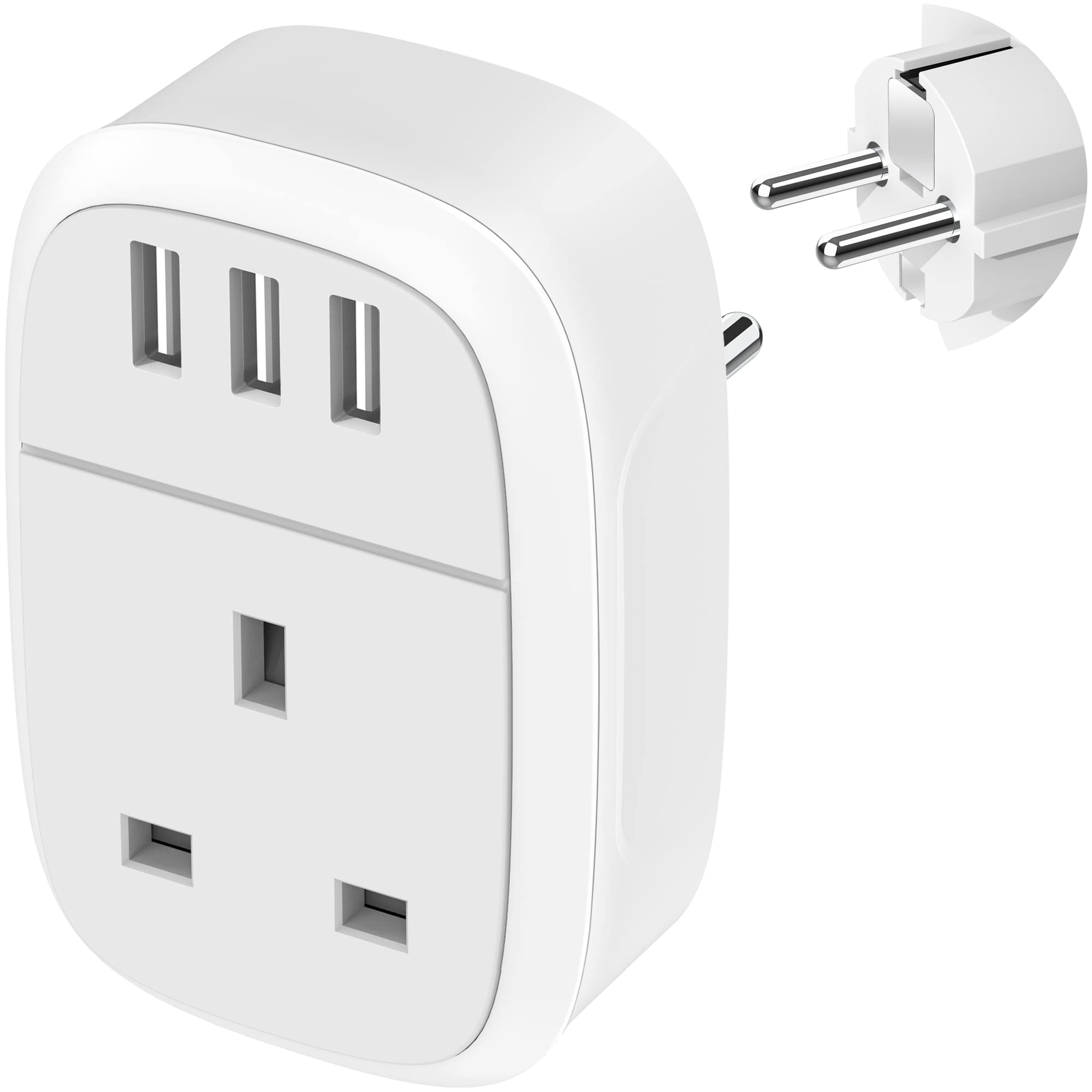 UK to European Adapter Plug, UK to EU Euro Europe Travel Adaptor with 3 USB Port