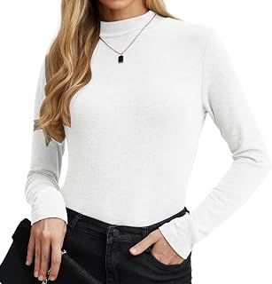 PrinStory Women's Sweatshirts Long Sleeve Pullover Women's Stretch Turtleneck T Shirt Slim Fit Tops Autumn Winter Casual Tunic Tops