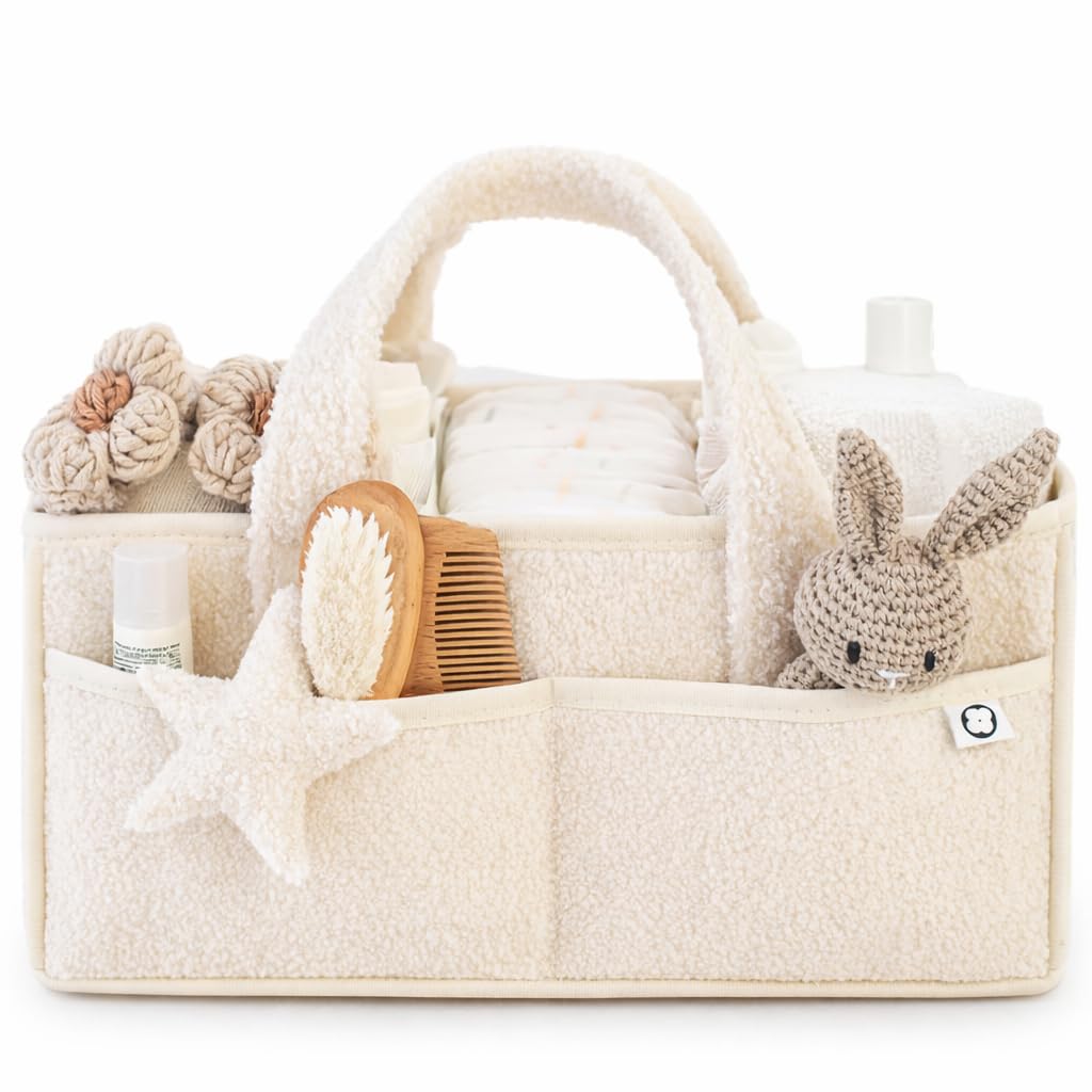 Premium Baby Diaper Caddy Organizer – Cream Nursery Basket, Stylish Newborn Esse