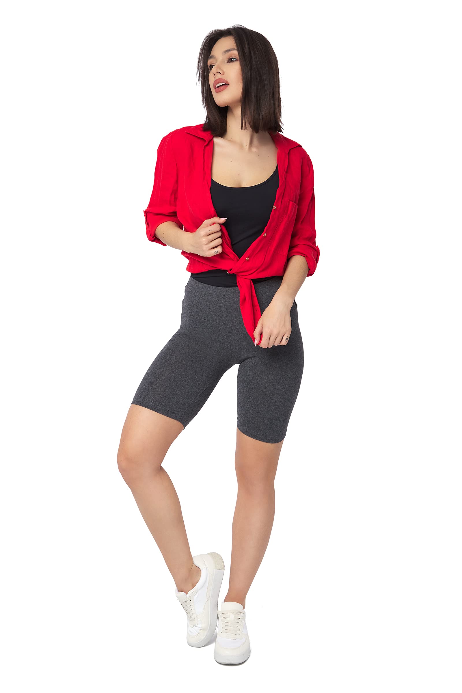 SOFTSAIL Women's Cycling Shorts Cotton High Waist Abdominal Control Yoga Gym Spo