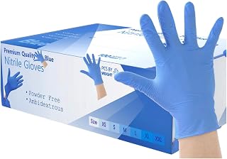 200 Disposable Nitrile Gloves Medium Blue – Medical Examination Powder-Free Latex-Free Strong Durable Tear-Resistant for Healthcare, Dental, Food, Cleaning, Automotive & Industrial Use (Medium)