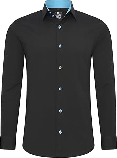 Rusty Neal Men's Shirt Premium Slim Fit Long Sleeve Stretch Contrast Shirt Business Shirts Casual Shirt