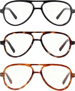 LookLux Oversized Aviator Reading Glasses Women Men, 3 Pack Retro Blue Light Reading Glasses Large Computer Reader Glasses with Spring Hinge