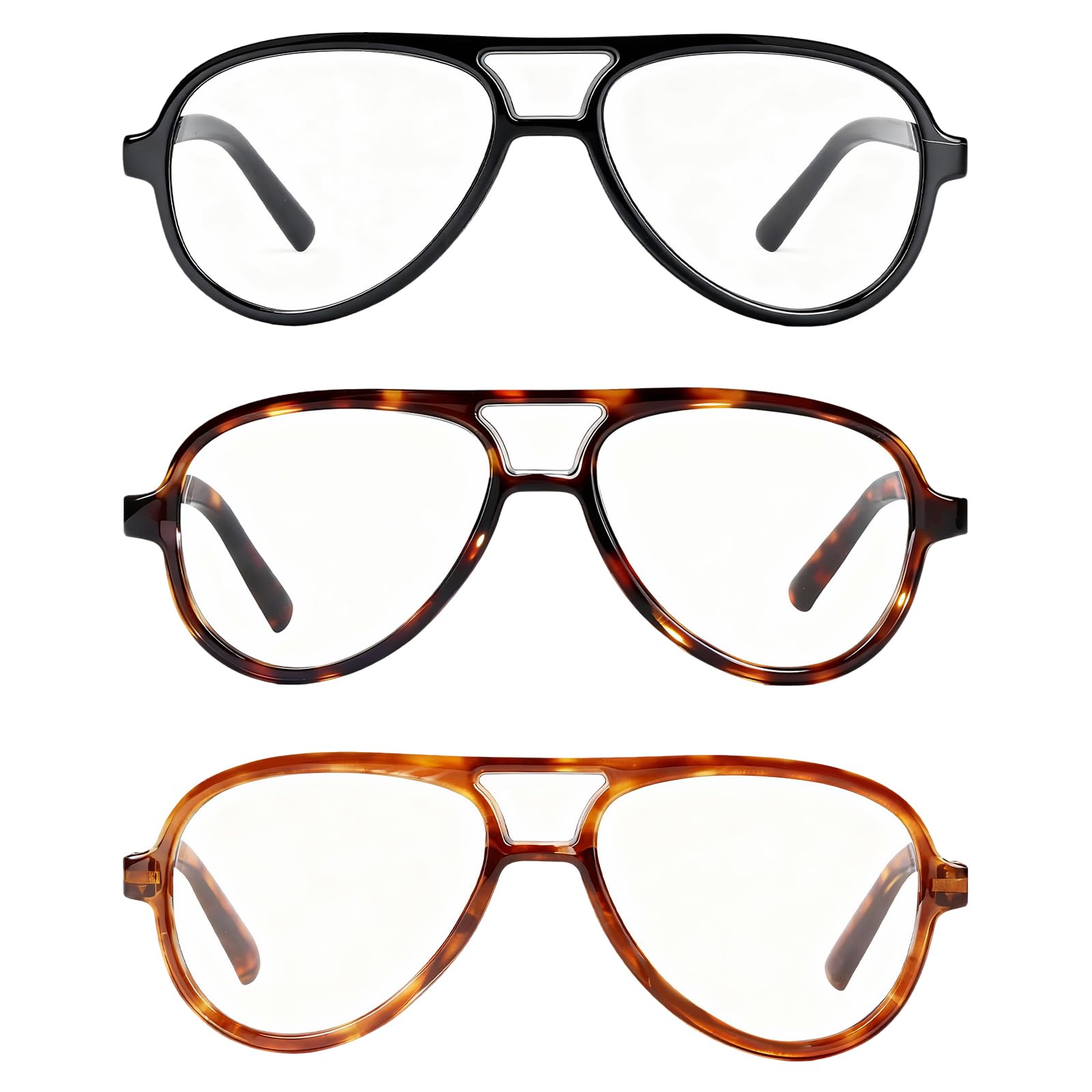 LookLux Oversized Aviator Reading Glasses Women Men, 3 Pack Retro Blue Light Rea