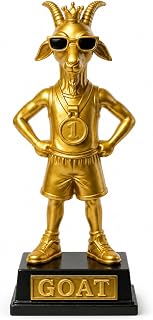 Goat Trophy Award 8in Statue with 1st Place Medal, Funny Desk Decor | Funny trophy, polyresin with felt base and painted finish; ideal shelf accent for coaches, peers, or fantasy league champs.