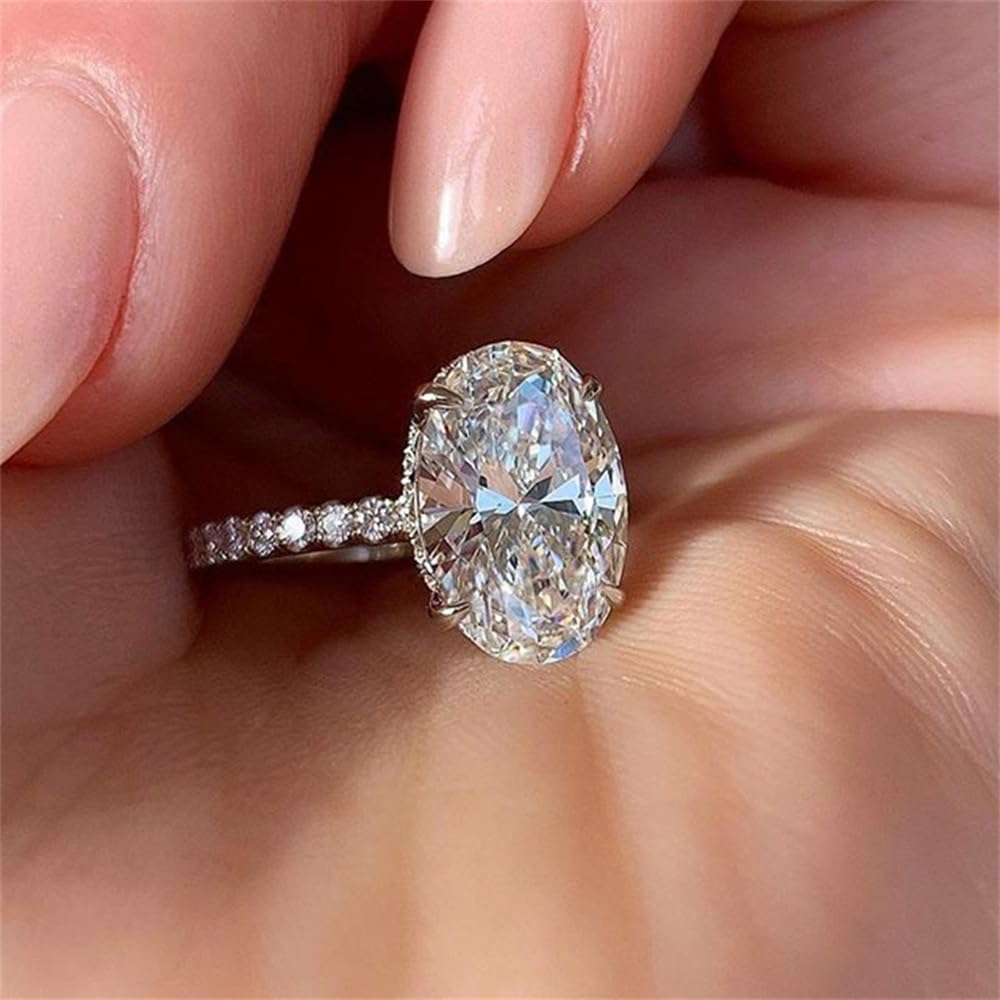 Temperament Women's Promise Rings with Bright Oval Zirconia Luxury Wedding Band 