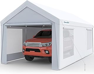 Quictent 10x20 ft Heavy Duty Carport, Reinforced Galvanized Outdoor Garage Canopy Tent with Roll-up Ventilated Windows & Sidewalls, Weatherproof Shelter for Car, Boat and RV, White