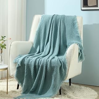 CREVENT 50"x60" Knitted Blanket for Sofa Chair Bed Home Decor Warm Comfortable Lightweight for Spring and Summer (Light Blue)