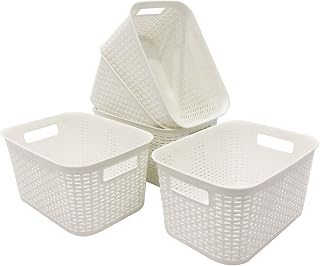 ABBAware Set of 5 9 Litre Storage Baskets with Handles in Rattan Design, White, Made from Recyclable Polypropylene for the Environment