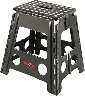 KOADOA Folding Step Stool 16 Inch, Holds 330 lbs, Foot Stool for Kids Adult | Heavy Duty Plastic Step Stool with Anti-Slip Surface, Carry Handle for Home Indoor Outdoor (Black)