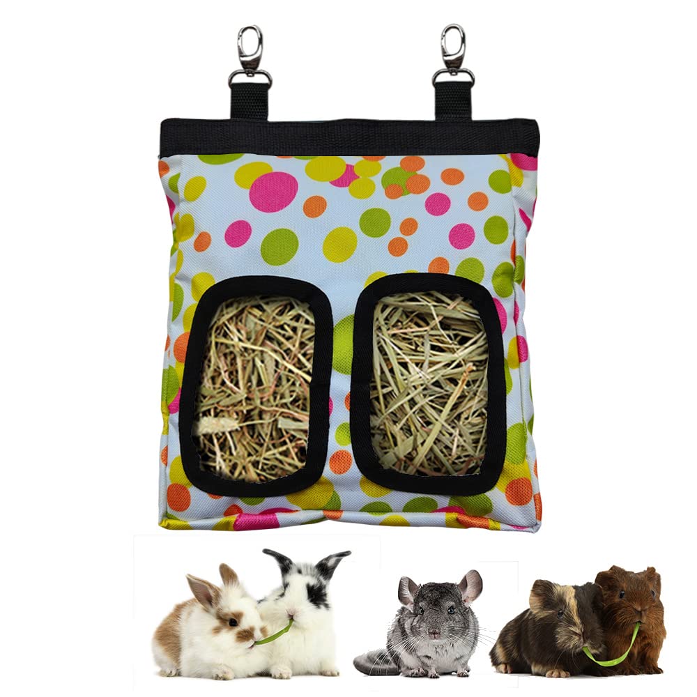 RIOUSSI Guinea Pig Hay Feeder, Hanging Rabbit Hay Feeder Bag. Colorful Dots | Up