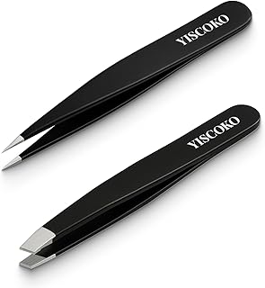 Professional Eyebrow Tweezers Stainless Steel Tweezers for Women (2 Pcs, Black)