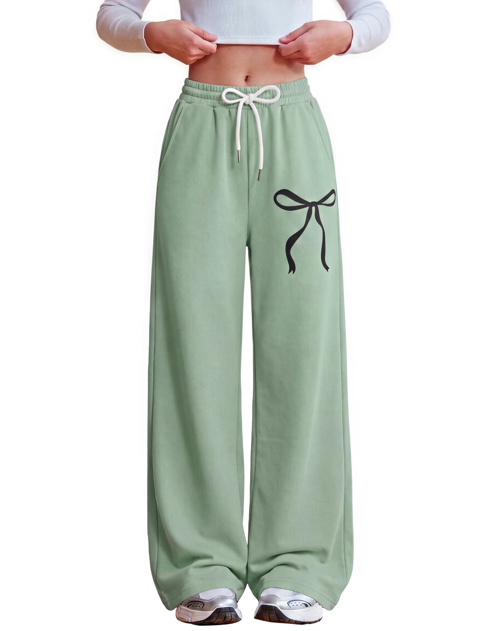 Zaclotre Girls Wide Leg Sweatpants Bow Baggy Athletic Pants with Pockets