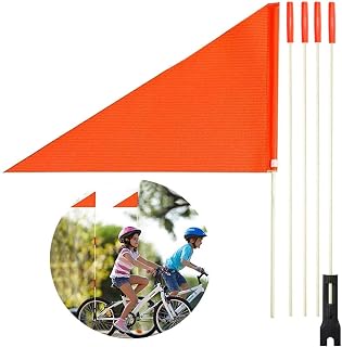 Bike Safety Flag with Pole 6 Ft Adjustable Height Orange Bicycle Flags | Heavy Duty Fiberglass Pole Polyester Full Color Tear-Resistant Waterproof Warning Flag for Wheelchair, Outdoor Activities