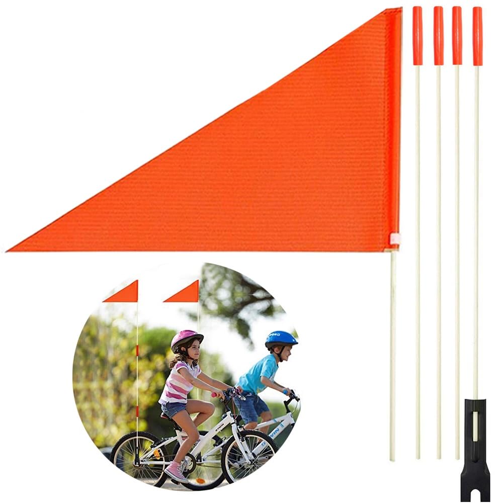 Bike Safety Flag with Pole 6 Ft Adjustable Height Orange Bicycle Flags | Heavy D