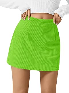 Wenrine Womens Corduroy Mini Skirt High Waisted A-line Short Skirts