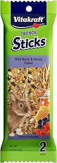 Vitakraft Crunch Sticks Rabbit Treat Wild Berry & Honey Flavor -2 Sticks | Real Dried Fruit, Sweet Honey Coating, Natural Wood Center, Encourages Foraging Chewing, 2 Count Pack