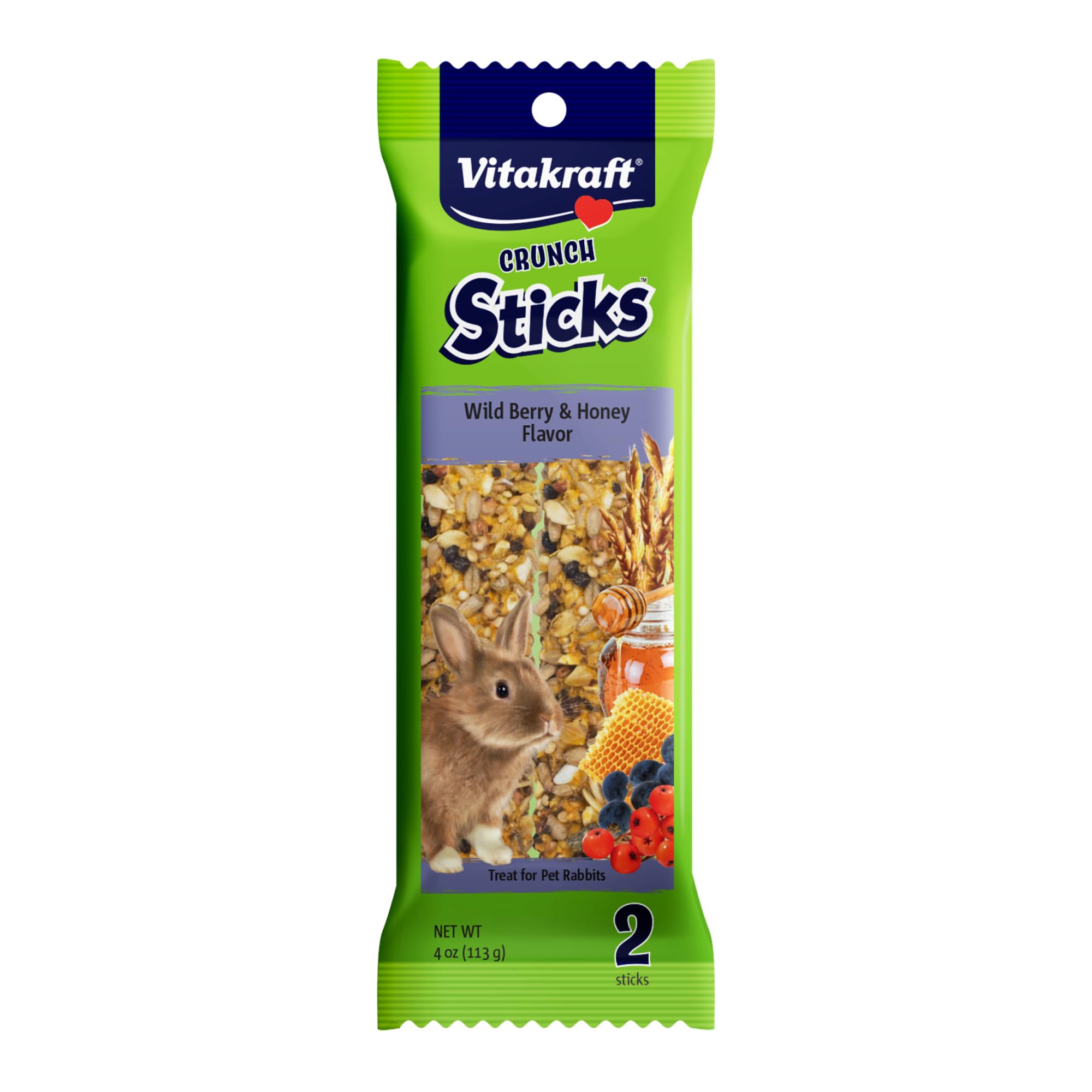 Vitakraft Crunch Sticks Rabbit Treat Wild Berry & Honey Flavor -2 Sticks | Real 