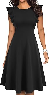 YATHON Women's Vintage Ruffle Sleeve Floral A Line Cocktail Party Dresses