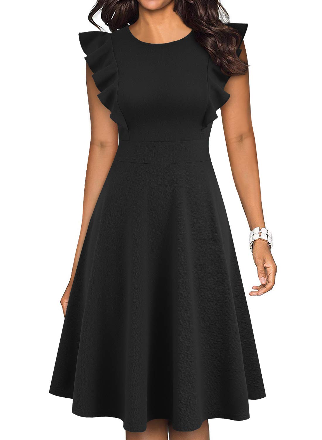 YATHON Women's Vintage Ruffle Sleeve Floral A Line Cocktail Party Dresses