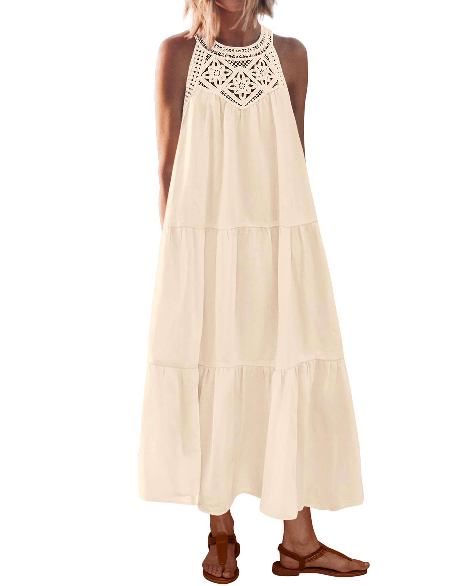 BTFBM Halter Dresses for Women Boho Maxi Sundresses