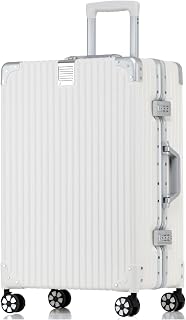 Yuweijie Suitcase, Aluminum Frame, Carry-on Case, Check-in Suitcase, Large Trolley Case, Lightweight Carry Bag, Quiet Double Casters, Shockproof, Travel, Business, Business Trips, TSA Lock Included, Protective Cover, White, Medium Size, 22 inches, 3 Stays, 4 Days, 50 L