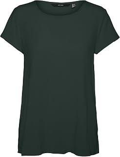 VERO MODA VMBECCA Basic Short Sleeve T-Shirt with Round Neck for Women Solid Long Top