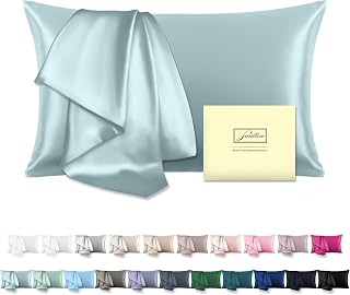 Suatien Mulberry Silk Pillowcase for Hair and Skin Standard Size, Haze Blue | Fits 20x26 Inches Pillows, Hypoallergenic, Smooth, Cooling Pillow Covers for Hot Sleepers with Hidden Zipper, Women Men Gift