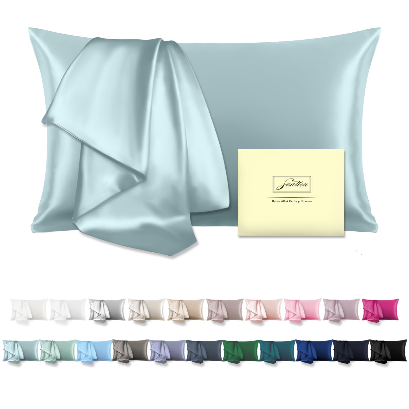 Suatien Mulberry Silk Pillowcase for Hair and Skin Standard Size, Haze Blue | Fi