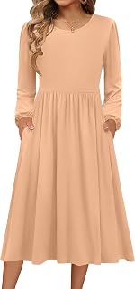Zeagoo Long Sleeve Dresses for Women 2026 Fall Winter Casual Flowy A-Line Boho Midi Party Long Dress with Pockets