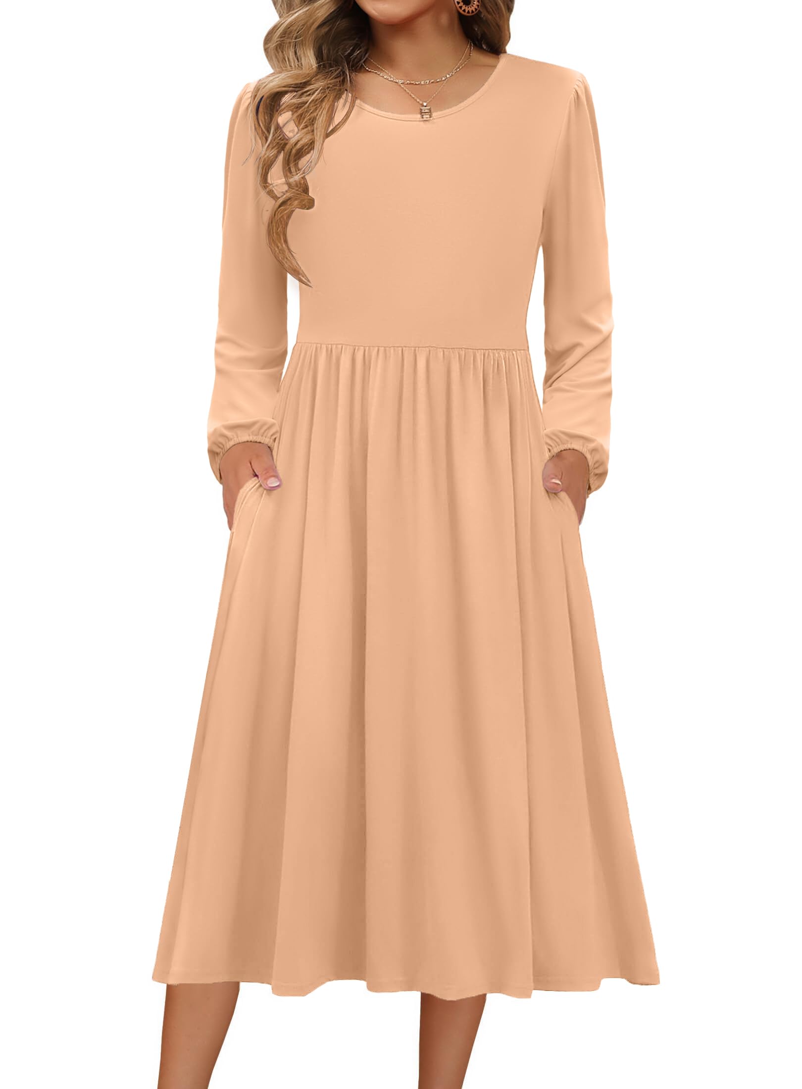 Zeagoo Long Sleeve Dresses for Women 2026 Fall Winter Casual Flowy A-Line Boho M