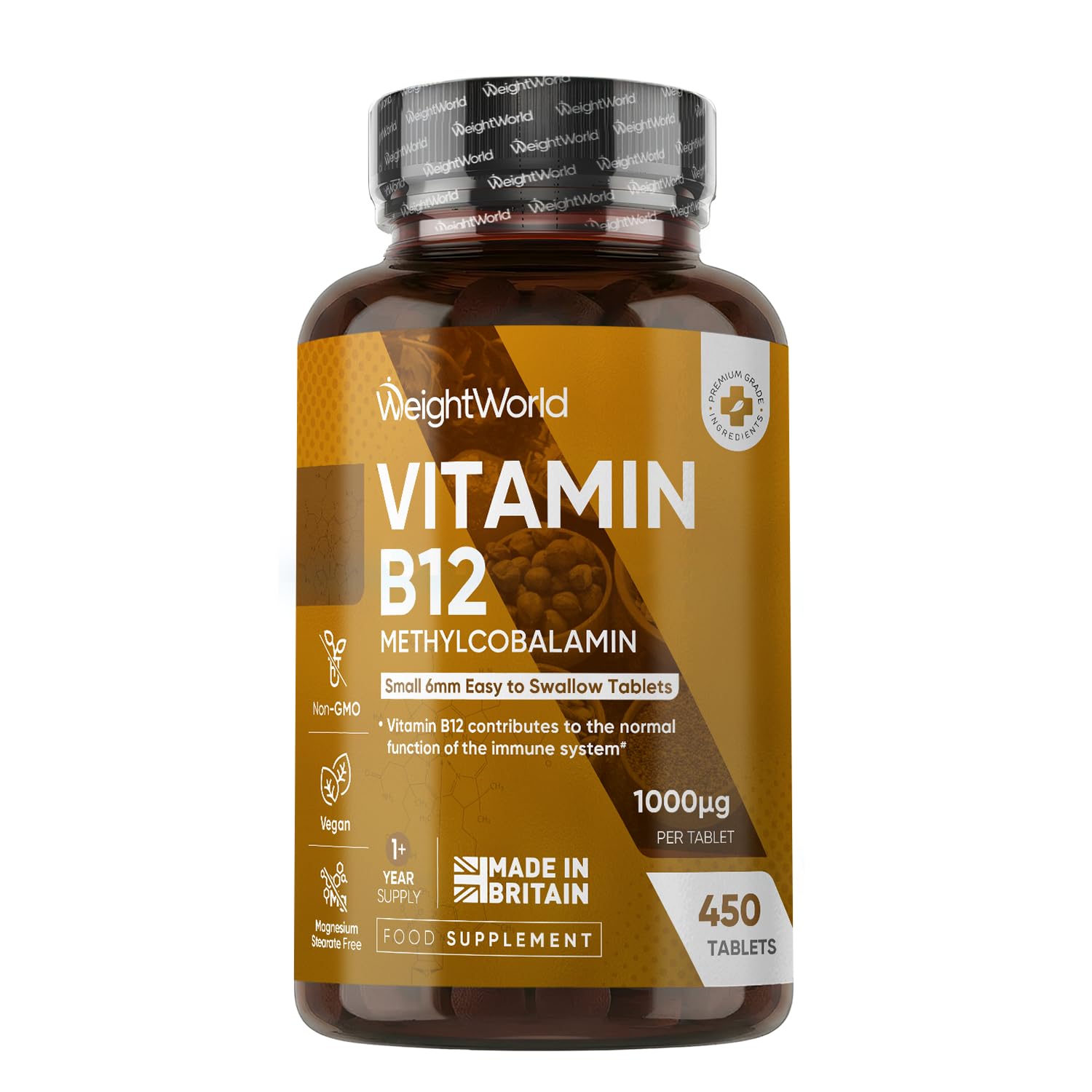 Vitamin B12 Tablets - 450 Tablets (1+ Year Supply) - 1000mcg | 1 Per Day -6mm in