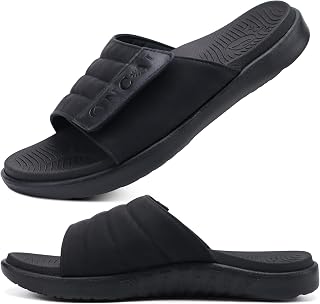 ONCAI Men's Sandals Adjustable Straps Orthotic Open Toe Sports Slides with Soft Comfortable Arch Support Slippers Size 40-49