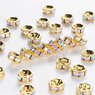 100Pcs Golden Plated Brass Flat Round Rhinestone Spacer Beads Rondelle Straight Flange Spacers Findings for DIY Crafts Earrings Bracelets Necklaces Jewelry Making 6x3mm Hole 1mm Black Diamond