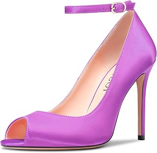 Aachcol Women's High Heel High Heel Pumps Straps Ankle Open Toe Dress Shoes Party Wedding Satin 10 cm