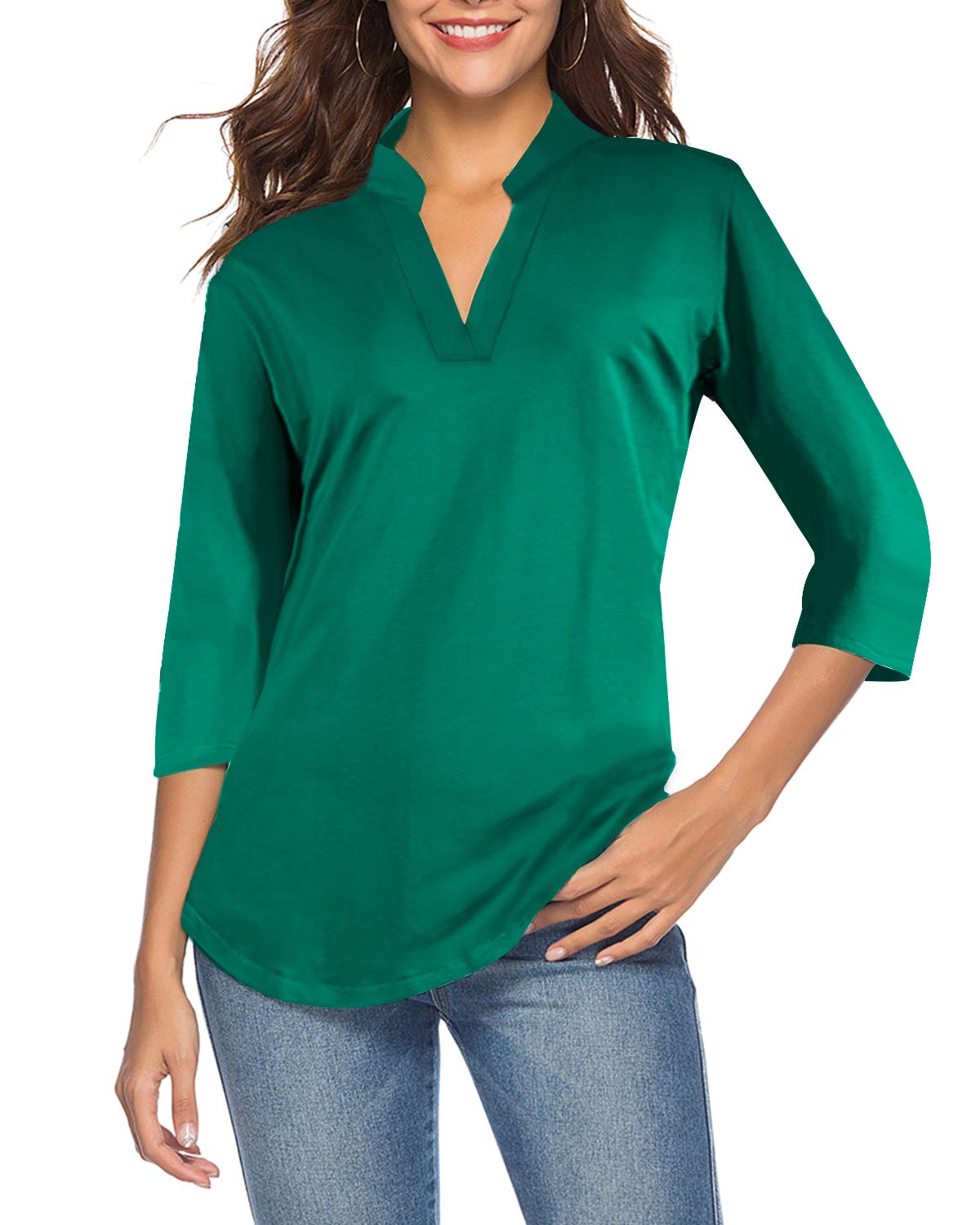 CEASIKERY Women's V-Neck Tunic Blouse Casual Shirt