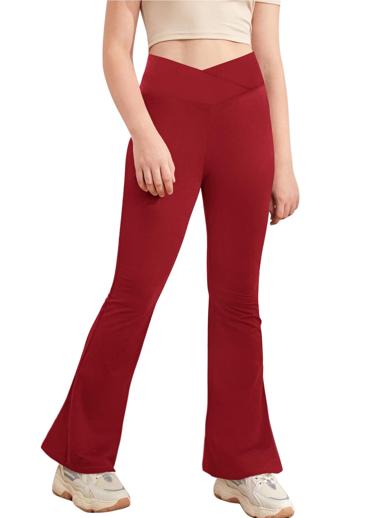 Haloumoning Girls V Neck Flared Yoga Dance Running Leggings